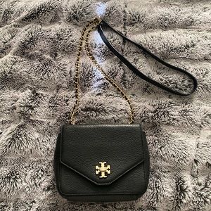 Tory Burch small Black and Gold chained crossbody envelope bag